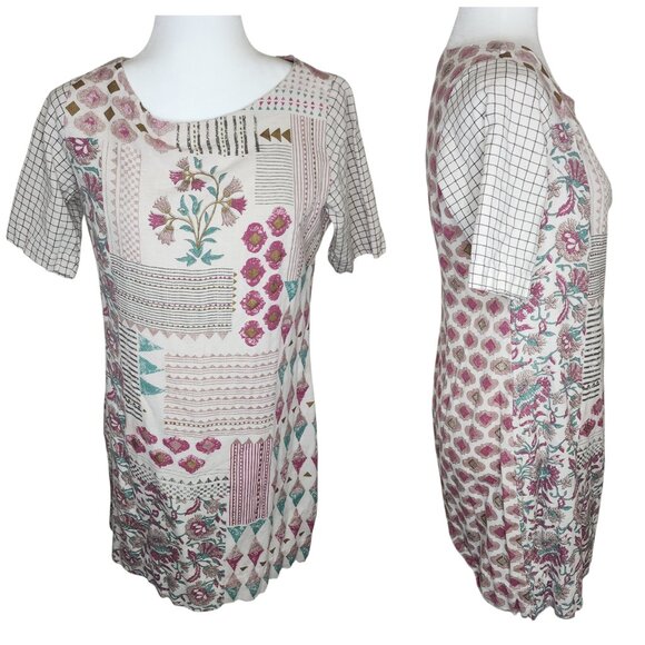 Bombay Paisley Patchwork Floral Boho Cotton Linen Dress Size Medium - Picture 3 of 13